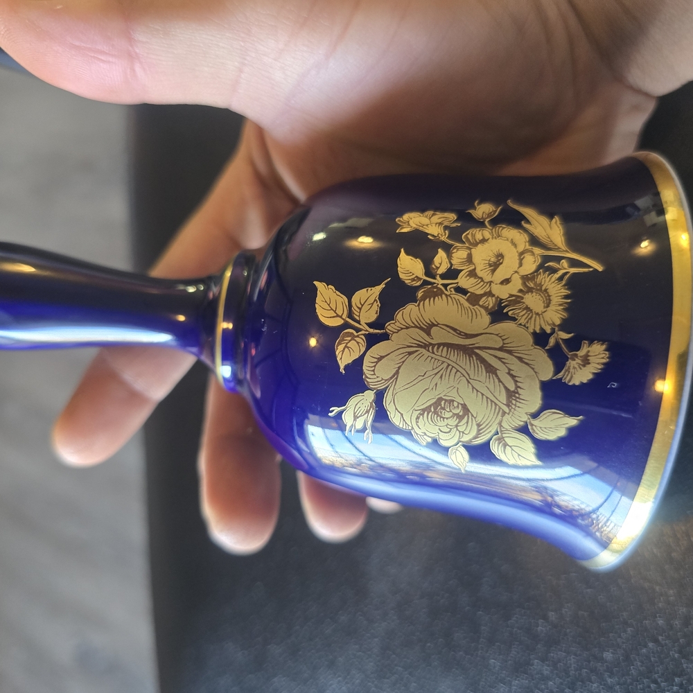 Vintage Bareuther Waldsassen Porcelain Dinner Bell Cobalt Blue w/ Gold - 6”
